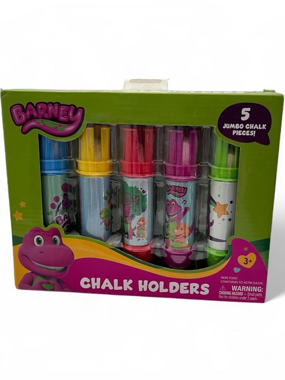 5 Piece Barney Themed Jumbo Chalk & Chalk Holders Outdoor Play